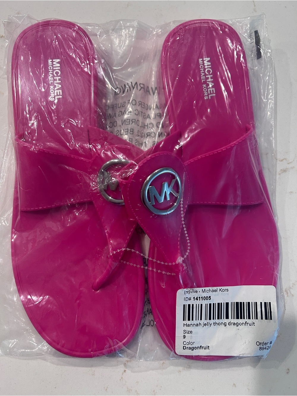 Michael Kors Dragonfruit Pink Jelly Thong Sandals Size 9